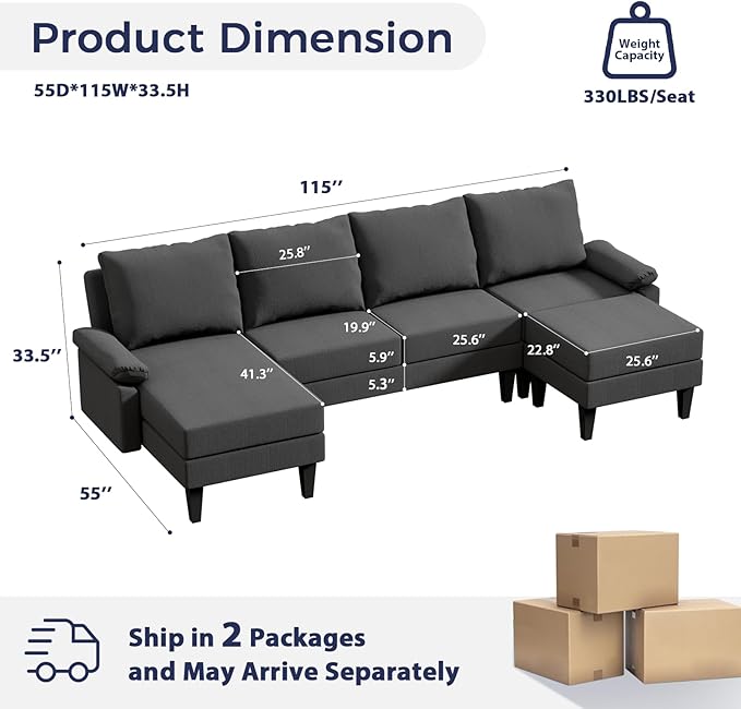 U Shaped Sectional Couch, Convertible Modular Sectional Sofa - Image 2