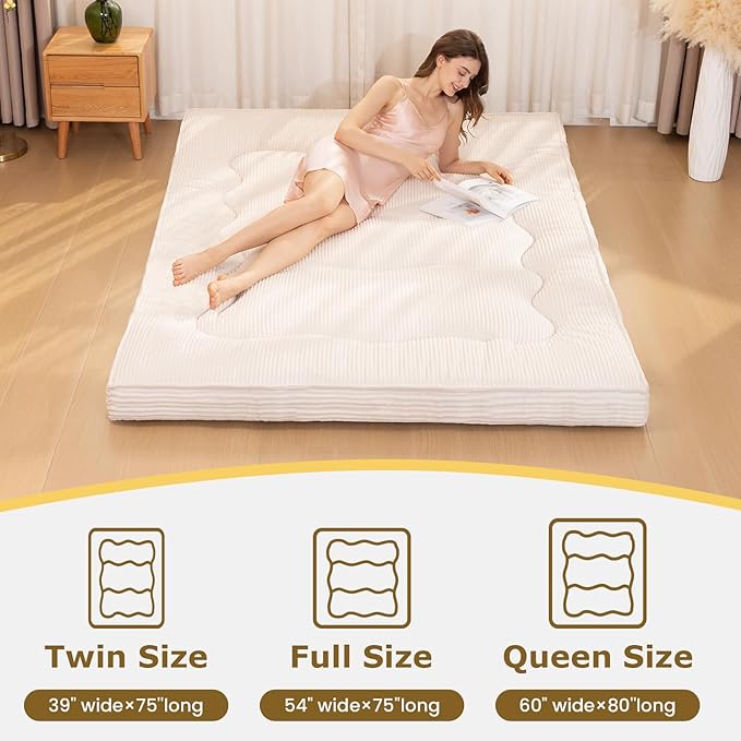 Japanese Floor Mattress, Corduroy Foldable Floor Pad, Roll Up Tatami Mat - Image 4