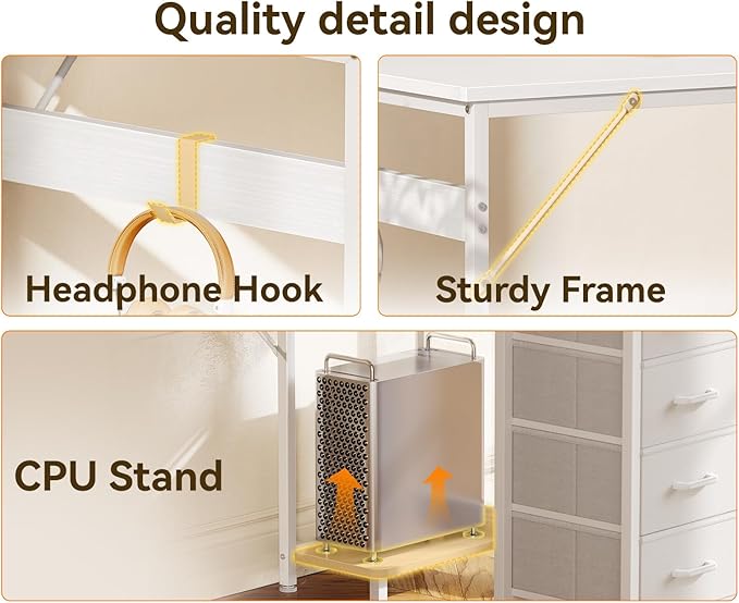 Casaottima L Shaped Desk with 4 Drawers, Reversible Kids Study Desk with CPU - Image 5