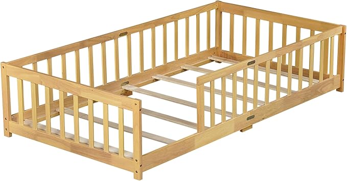 Bellemave Twin Floor Bed with Slats and Safety Guardrails, Kids Montessori - Image 8