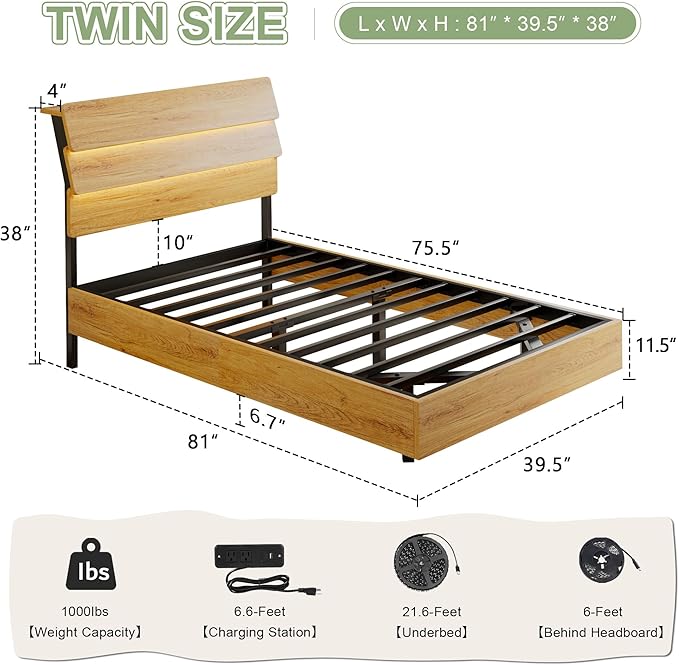 Feonase Floating Bed Frame Twin - Image 2