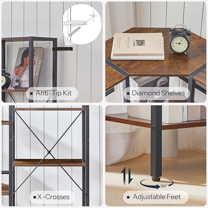 HOOBRO Industrial Corner Bookshelf, 5-Tier L-Shaped Bookcase, Open Display - Image 7