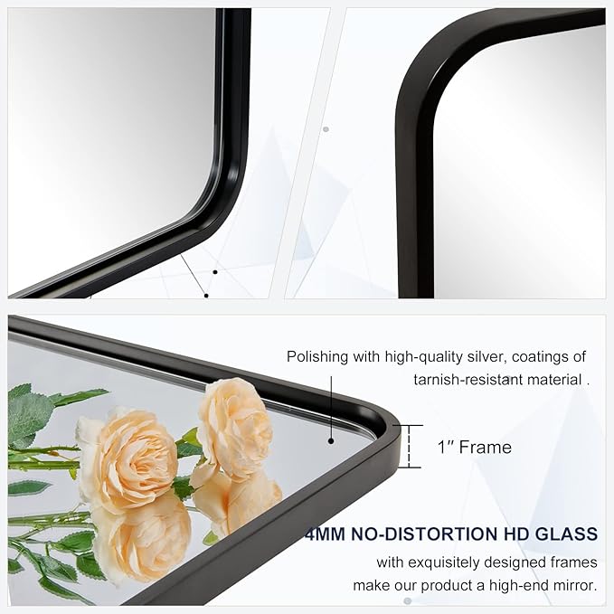 ANDY STAR Matte Black Mirror for Bathroom, 20x28 Inch Rounded Rectangle Mirror - Image 4