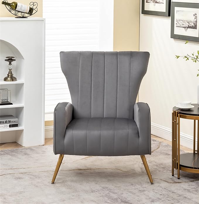 Container Furniture Direct Modern Velvet Accent Chair, Channel Tufted Bedroom by ContainerDirect