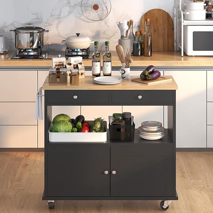 Rolling Kitchen Island with Storage Cabinet, 35.4'' Width Kitchen Cart - Image 3