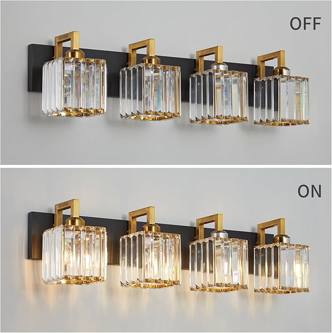 Modern Bathroom Vanity Light 4-Lights Black Gold Crystal Wall Lamp Bathroom - Image 4
