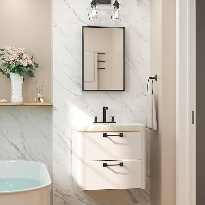 Keonjinn Black Bathroom Mirror for Over Sink 16 x 24 Inch Small Rectangle - Image 2