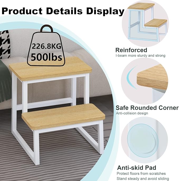 Step Stool for Adults & Kids, Holds up to 500Lbs, Heavy Duty Sturdy Steping - Image 2