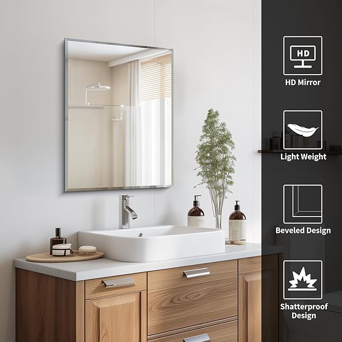 18x24 Beveled Mirror, Frameless Beveled Bathroom Mirrors - Image 4