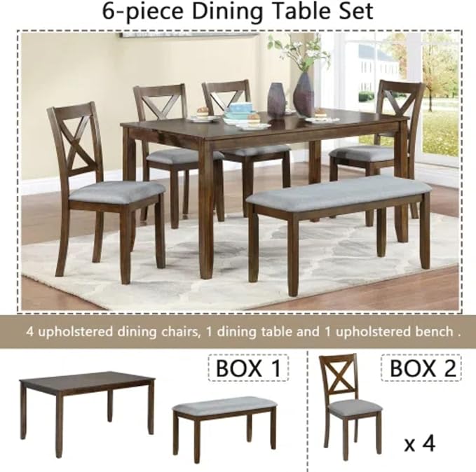 6-Piece Dining Table Set for 4-6 People, Kitchen Set - Image 3