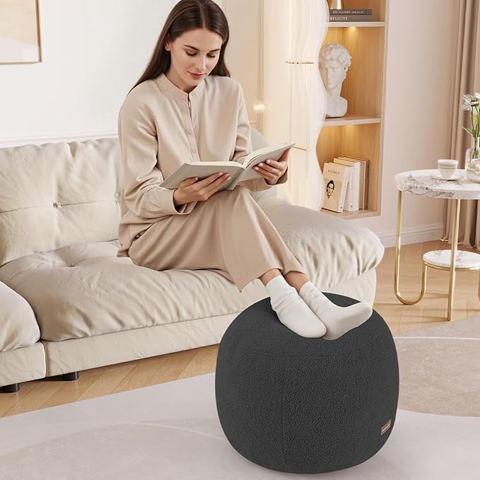 MeMoreCool Stuffed Round Pouf Ottoman Foot Rest, Floor Pouf Foot Stool - Image 2
