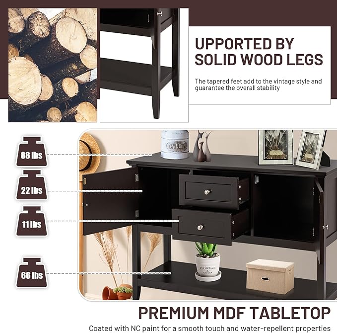 COSTWAY Buffet Sideboard, with 2 Wood Storage Drawers & Open Shelf, Console - Image 5