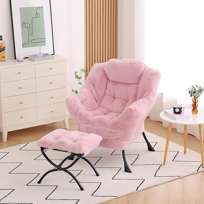 Lazy Chair with Ottoman, Modern Accent Chair Lounge Leisure Sofa Chair with - Image 4