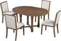 Merax 5-Piece Extendable Dining Table and 4 Upholstered Chairs, Round Oval by Merax