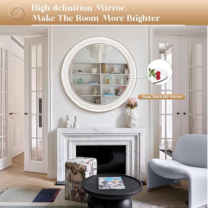 26 inch Round Mirrors for Wall Wood Circle Mirror - Image 2