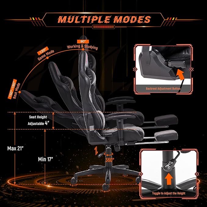AA Products Gaming Chair Ergonomic High Back Computer Racing Chair Adjustable - Image 3
