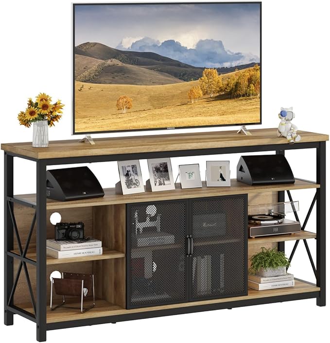 BON AUGURE Tall TV Stand for 65 55 Inch TVs, Industrial Entertainment Center by BONAUGURE