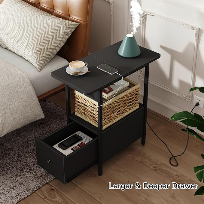 LIDYUK End Table with Charging Station, Narrow Side Table with Drawer and USB - Image 2