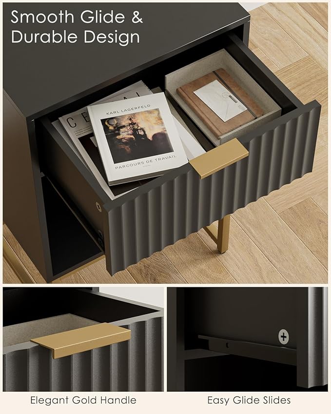 Masupu Fluted Nightstand, Modern Night Stand Wood Bedside Table - Image 5