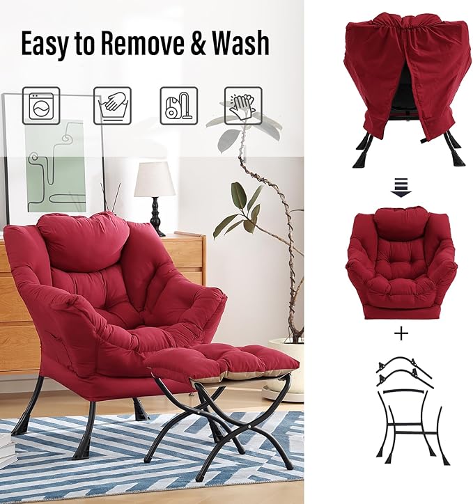 Lazy Chair with Ottoman, Modern Chair with Folding Footrest, Lounge Accent Chair - Image 5