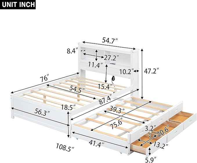 Full Size Pine Wood Platform Bed - Image 2