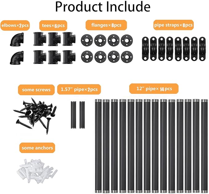 Industrial Pipe Shelf Brackets Wall Mount, Open Black Pipe Shelving - Image 7