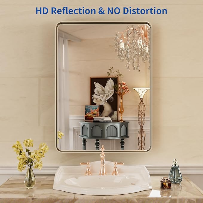 WEER 22X30 Inch Brushed Nickel Bathroom Mirror, Brushed Silver Metal Frame - Image 2