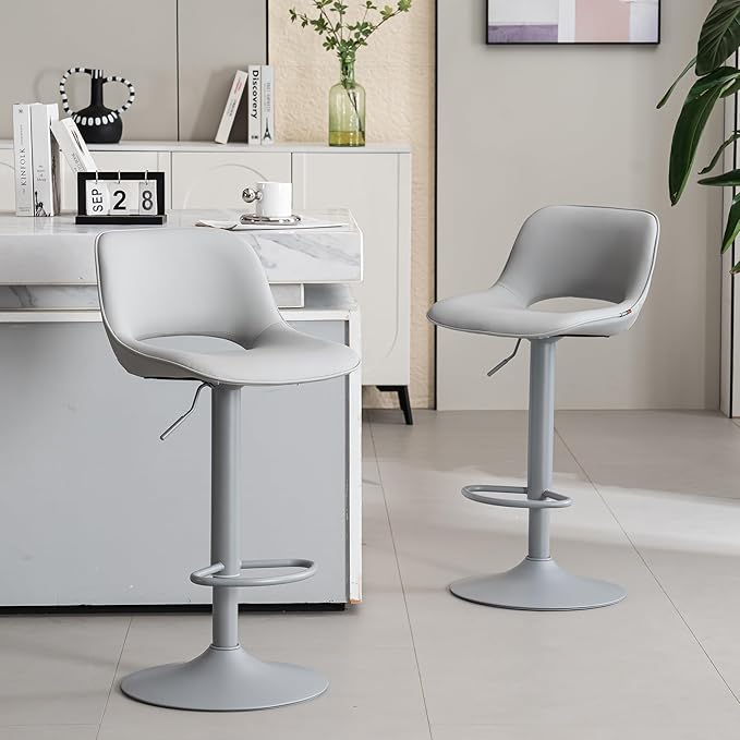 YOUNIKE Bar Stools Set of 2 All Grey Swivel Barstools, Adjustable Counter - Image 7