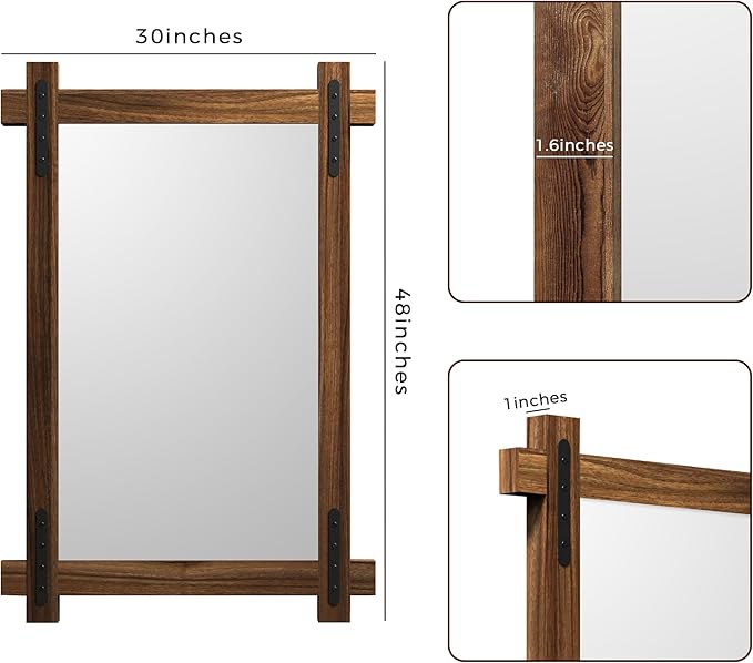 YOSHOOT Farmhouse Wood Bathroom Mirror, Round Corner Vanity Mirror - Image 2