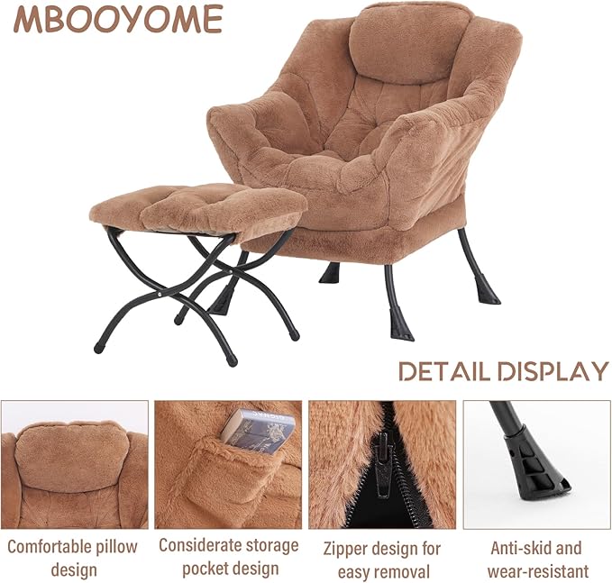 Lazy Chair with Folding Ottoman, Modern Accent Lounge Armchair with Armrests - Image 7