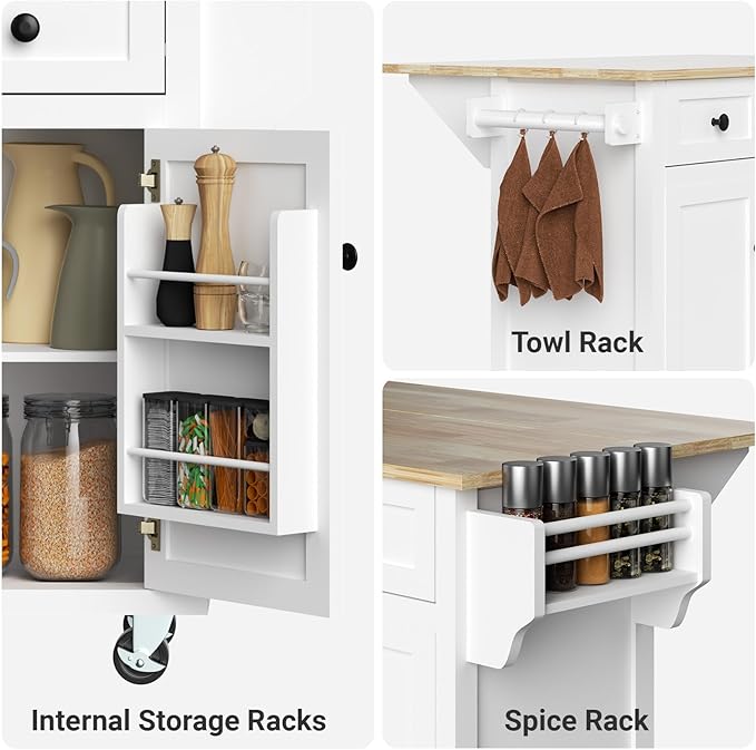 Rovibek Kitchen Island with Drawers 53 in Rolling Island Cart Mobile Solid Wood - Image 5