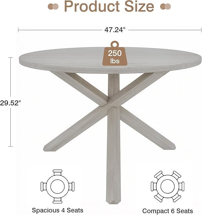 Peatuk Round Solid Wood Dining Table, Part of Dining Table Set, Mix and Match - Image 2