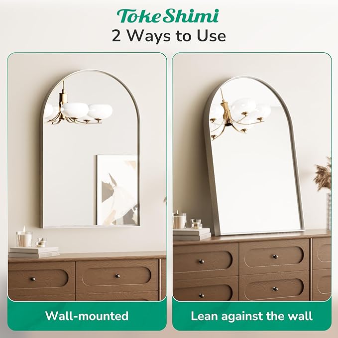 TokeShimi 26x38 Silver Arched Mirror Bathroom - Image 5
