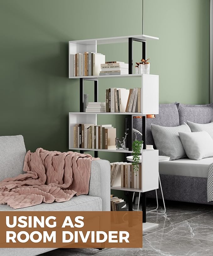 Gadroad 5 Tier Geometric Bookcase, S Shaped Bookshelf, Wood Decorative Storage - Image 5
