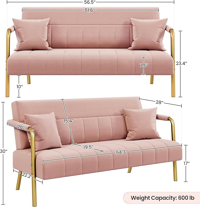 Yaheetech 56.5" W Modern Sofa Small Sofa Luxurious Velvet Fabric Couch - Image 3