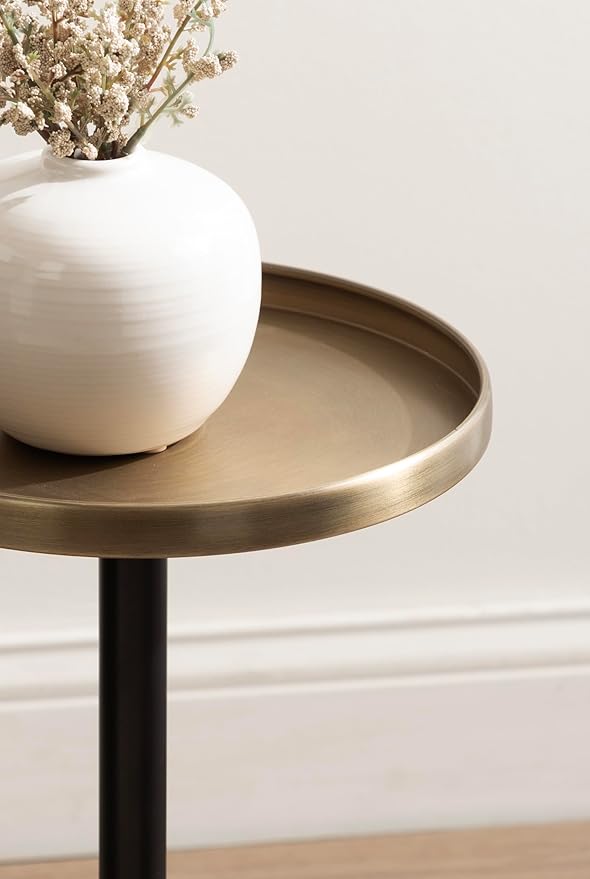 Kate and Laurel Tira Elegant Round Drink Table, 10 x 22, Antique Brass and Black - Image 5