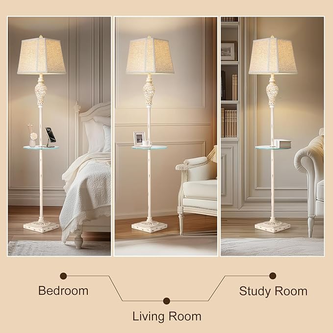 Vintage Floor Lamp with Nightlight and Glass Tray, Farmhouse Standing Lamp with - Image 4