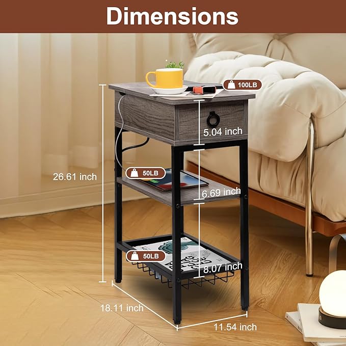 Small Gray Side Table Charging Station - Image 2