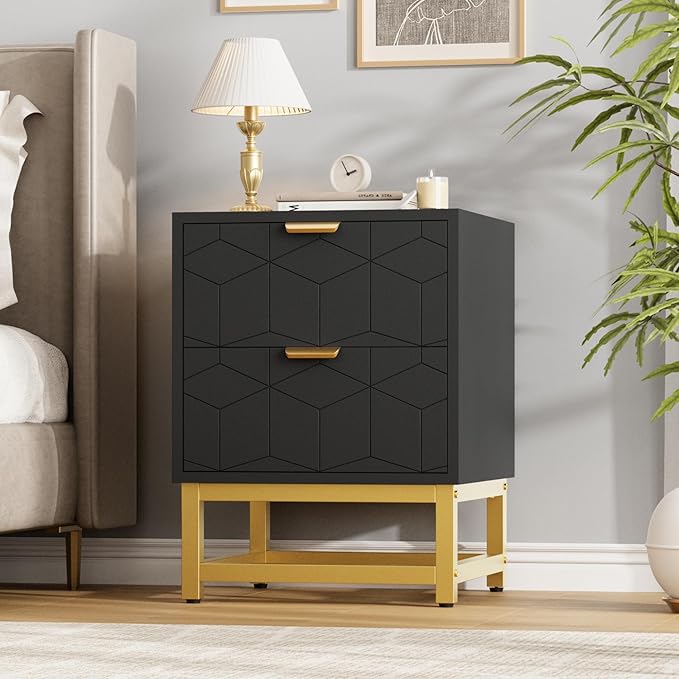 GAOMON Black 2 Drawer Dresser, Small Dresser＆Chest of Drawers, Modern Nightstand by GAOMON