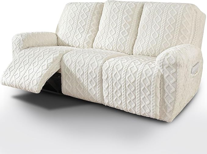 vctops 8 Pieces Geometric Jacquard Plush Recliner Sofa Covers Soft Fuzzy Fluffy by vctops
