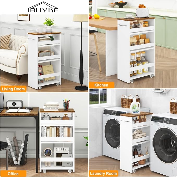 IBUYKE Slim Storage Cart 7.9" W, Rolling Kitchen Storage cart on Wheels - Image 7