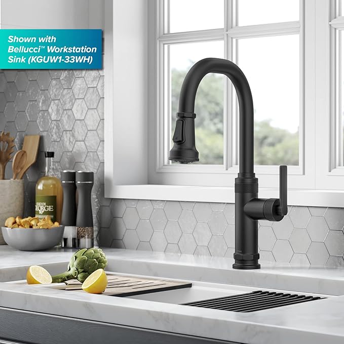 KRAUS Allyn Industrial Pull-Down Single Handle Kitchen Faucet in Matte Black - Image 12