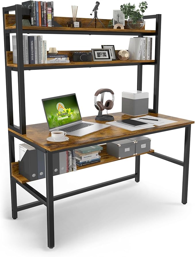 Aquzee Computer Desk with Hutch, 47“W x 23.6" D Desk with Shelves, Tall Home by Aquzee
