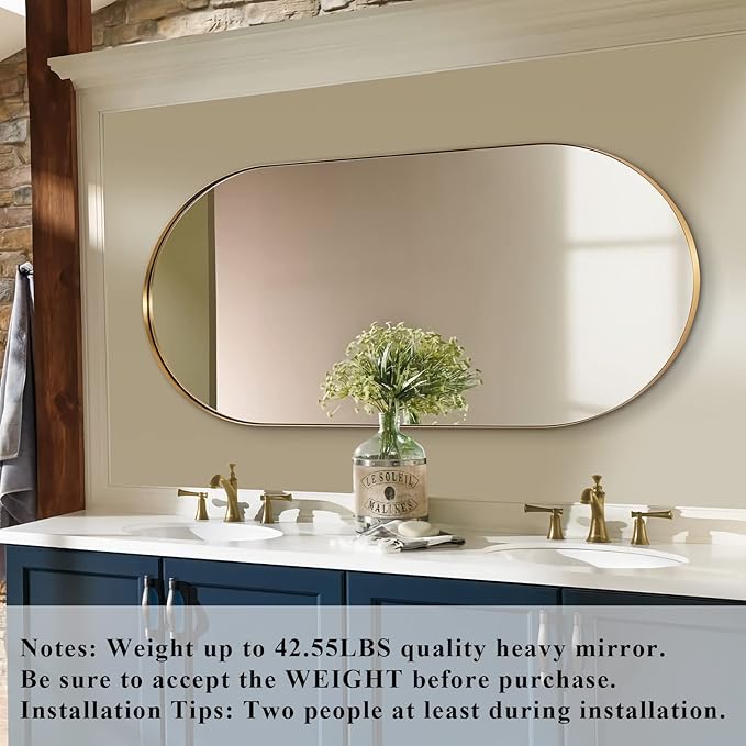 ANDY STAR Gold Bathroom Mirror 60 x 30 Inch, Full Length Mirror, Oval Vanity - Image 8