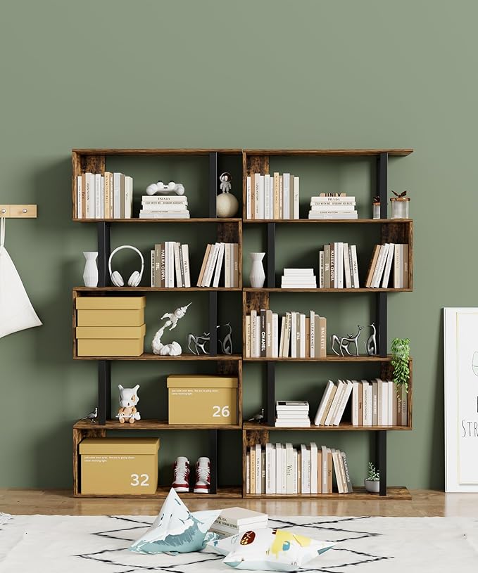 Gadroad 5-Tier Geometric Bookcase, S Shaped Bookshelf, Wood Decorative Storage - Image 2