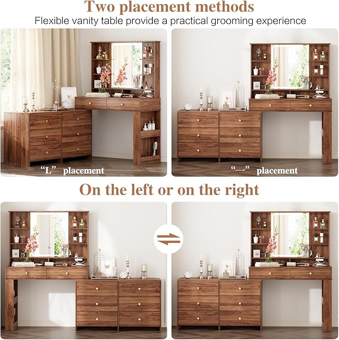 Makeup Vanity Desk with Mirror and Lights, Vanity Desk with 8 Drawers & Storage - Image 5