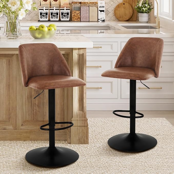 COLAMY Bar Stools Set of 4, Modern Swivel Bar Chairs, Adjustable PU Leather - Image 10