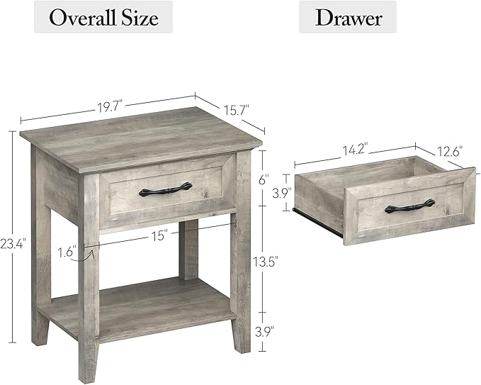 IDEALHOUSE Grey Nightstands Set of 2, End Table - Image 3