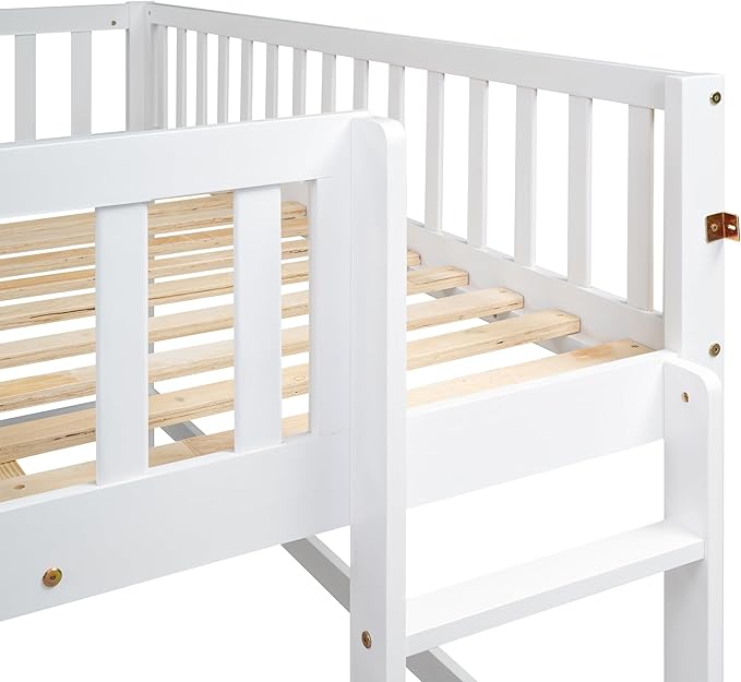 Full Size Low Loft Bed with Ladder and Slide, Vertical Design Wooden Bed Frame - Image 6