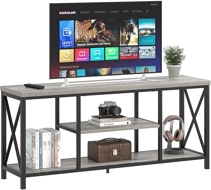 FOLUBAN Modern TV Stand for TV up to 65 Inch, Rustic Wood Entertainment Center by FOLUBAN